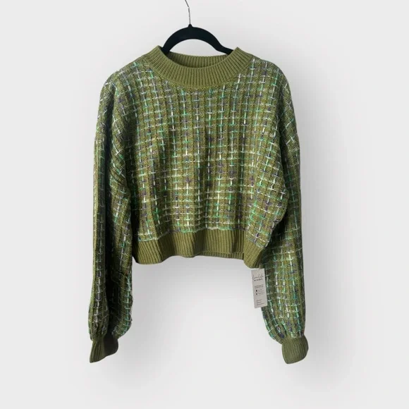 NEW Cupshe Rainbow Stitching Drop Sleeve Semi-cropped Sweater Size Small - Picture 2 of 11